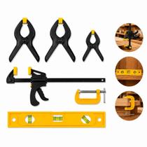 Kit Grampos Marcenaria 6 Peças Tipo F G Mola com Nível - Ref: BOM3138 Kit Grampos Marcenaria 6 Peças Tipo F G Mola com Nível - Ref: BOM3138