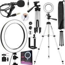 Kit Gravação de Vídeo Profissional Ring Light Led Anel Iluminador Tripé Acessórios Para Celular Universal Smartphone