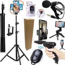 Kit Gravação No Celular Tripé Suporte Celular 360 Microfone Acessórios para Vídeos