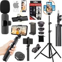 Kit Gravação Tripé Suporte Vertical Microfone Sem Fio Para Iphone Bastão Controle Filmagem