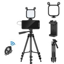 Kit Gravação Vlog Profissional Iluminador com Microfone, Tripé 1m e Controle Mamen 15LM