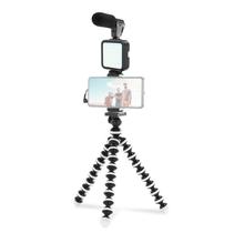 Kit Gravação Vlogger 03LM Microfone LED Tripé e Controle