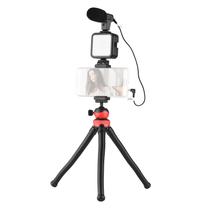Kit Gravação Vlogger 04LM Microfone LED Tripé e Controle