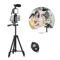 Kit Gravação Vlogging Iluminador com Microfone Tripé 1m e Controle Mamen 05-LM