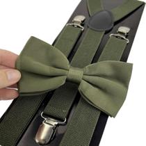 Kit Gravata Borboleta e Suspensório Verde Oliva Adulto Kit Gravata Borboleta e Suspensório Verde Oliva Adulto