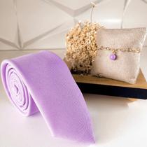 Kit gravata mais pulseira para padrinhos de casamento lilás lavanda gravata tecido fosco e pulseira madrinha folhada