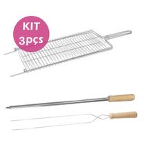 Kit Grelha 1un espeto duplo e 1un simples inox churrasco - Araminas