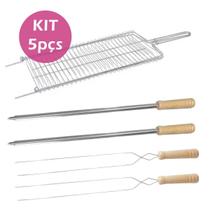 Kit Grelha 2Un Espetos Duplo E 2Un Simples Inox 65Cm