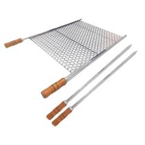 Kit Grelha 50x72 com 2 Espetos Espada Aço Inox 80cm Kit Grelha 50x72 com 2 Espetos Espada Aço Inox 80cm