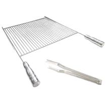 Kit Grelha 60x40cm Aramada Com Pegador Inox 49cm Churrasco Kit Grelha 60x40cm Aramada Com Pegador Inox 49cm Churrasco
