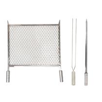 Kit Grelha Expandida Inox 40x50 Espetos Duplo e Espada 50cm Kit Grelha Expandida Inox 40x50 Espetos Duplo e Espada 50cm