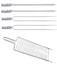 Kit Grelha Inox 4un Espetos Duplo Simples Alumínio Churrasco