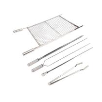 Kit Grelha Inox 70x40 E 4 Espetos E Pegador Carnes Churrasco
