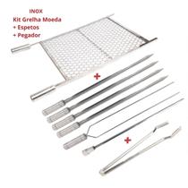 Kit Grelha Inox 70x60 E 6 Espetos E Pegador Carnes Churrasco Kit Grelha Inox 70x60 E 6 Espetos E Pegador Carnes Churrasco