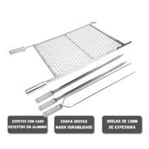 Kit Grelha Moeda Inox 70x50 + Espetos Espada Duplo Churrasco