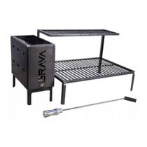 Kit Grelha Rústica 80cm Barra Chata em Aço e Firebox para Alvenaria
