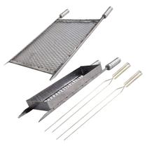 Kit Grelhas 40x40 Espetos Duplo Churrasco Cesto Espetinho P