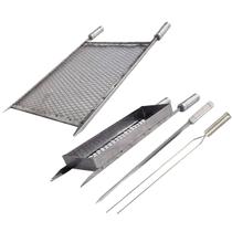 Kit Grelhas 40x40 Espetos Mistos Churrasco Cesto Espetinho P
