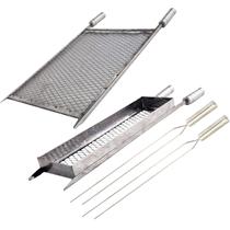 Kit Grelhas 40x50 Espetos Duplo Churrasco Cesto Espetinho M Kit Grelhas 40x50 Espetos Duplo Churrasco Cesto Espetinho M