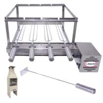 Kit Grill Churrasqueira Giratória Pré Moldada 55cm 4 Espetos