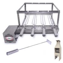 Kit Grill Churrasqueira Giratória Pré Moldada 55cm 4 Espetos + Espalhador de Brasa Kit Grill Churrasqueira Giratória Pré Moldada 55cm 4 Espetos + Espalhador de Brasa