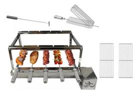 Kit Grill Giratório 5 Espeto Inox Completo Lado Direito