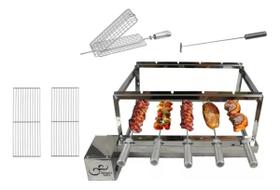 Kit Grill Giratório 5 Espeto Inox Completo Lado Esquerdo