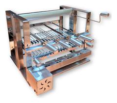 Kit Grill Giratório Inox Com Elevação + 4 Espetos + Parrila