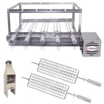 Kit Grill Inox Giratório para Churrasqueiras Pré Moldadas 65cm de Espaço + 2 Espetos Grelha