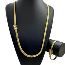 Kit Grumet Cubano 7Mm + Pulseira Banhado A Ouro 18K
