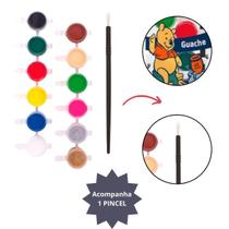 Kit Guache Mini 12 Cores com Pincel - Desenho Ursinho Pooh para Crianças e Artistas Kit Guache Mini 12 Cores com Pincel - Desenho Ursinho Pooh para Crianças e Artistas