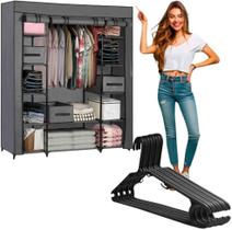 Kit Guarda-Roupa 3 Portas e 10 Cabides Reforçados - Organizador em Metal e Tecido Respirável, Impermeável e Durável