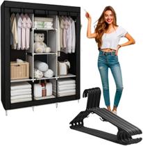 Kit Guarda-Roupa 3 Portas e 10 Cabides Reforçados - Organizador em Metal e Tecido Respirável, Impermeável e Durável