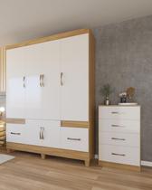 Kit Guarda Roupa 6 Portas com Cômoda 4 Gavetas Cabideiro e Prateleiras Armario Para Quarto Casal Solteiro Design Moderno