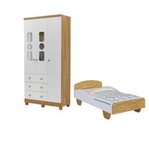 Kit Guarda Roupa Bebê Tedy 3 Portas e Cama Infantil Sol MDF -