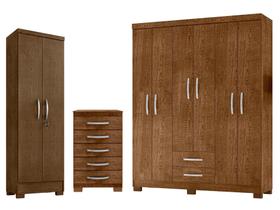 Kit Guarda Roupa Casal 6 Portas 2 Gavetas Modena com Cômoda 5 Gavetas e Multiuso Egito Malbec - Combo Stock