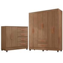 Kit Guarda-Roupa Casal 6 Portas com Cômoda 2 Portas 4 Gavetas Lisa Carvalho Oak
