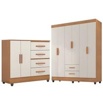 Kit Guarda-Roupa Casal 6 Portas com Cômoda 2 Portas 4 Gavetas Lisa Nature/Off White