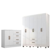 Kit Guarda-roupa Casal 6 Portas Com Cômoda Sapateira 4 Gavetas Lisa Branco Kit Guarda-roupa Casal 6 Portas Com Cômoda Sapateira 4 Gavetas Lisa Branco