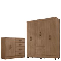 Kit Guarda-roupa Casal 6 Portas Com Cômoda Sapateira 4 Gavetas Lisa Carvalho Oak Kit Guarda-roupa Casal 6 Portas Com Cômoda Sapateira 4 Gavetas Lisa Carvalho Oak