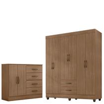 Kit Guarda-Roupa Casal 6 Portas com Cômoda Sapateira 4 Gavetas Lisa Kit Guarda-Roupa Casal 6 Portas com Cômoda Sapateira 4 Gavetas Lisa