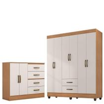 Kit Guarda-roupa Casal 6 Portas Com Cômoda Sapateira 4 Gavetas Lisa Nature/off White Kit Guarda-roupa Casal 6 Portas Com Cômoda Sapateira 4 Gavetas Lisa Nature/off White