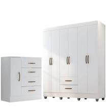 Kit Guarda-roupa Casal 6 Portas E Cômoda Sapateira 1 Porta Lisa Branco Kit Guarda-roupa Casal 6 Portas E Cômoda Sapateira 1 Porta Lisa Branco