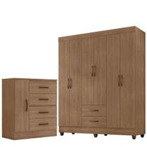 Kit Guarda-roupa Casal 6 Portas E Cômoda Sapateira 1 Porta Lisa Carvalho Oak