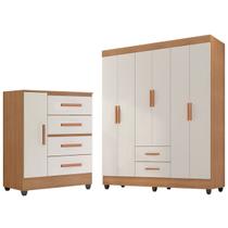 Kit Guarda-Roupa Casal 6 Portas e Cômoda Sapateira 1 Porta Lisa Nature/Off White Kit Guarda-Roupa Casal 6 Portas e Cômoda Sapateira 1 Porta Lisa Nature/Off White