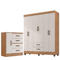 Kit Guarda-roupa Casal 6 Portas E Cômoda Sapateira 1 Porta Lisa Nature/off White
