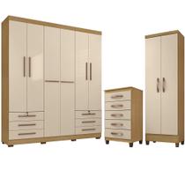Kit Guarda Roupa Casal 6 Portas Marselha, Cômoda 5 Gavetas Porto Belo e Multiuso Cairo Carvalho Off White Clique Chique Kit Guarda Roupa Casal 6 Portas Marselha, Cômoda 5 Gavetas Porto Belo e Multiuso Cairo Carvalho Off White Clique Chique
