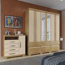 Kit Guarda Roupa Casal Arizona 6 Portas com Espelho e Cômoda 1 Porta e 4 Gavetas Aspen I01 - Clique Chique Móveis Kit Guarda Roupa Casal Arizona 6 Portas com Espelho e Cômoda 1 Porta e 4 Gavetas Aspen I01 - Clique Chique Móveis