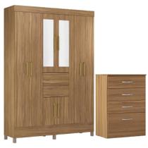 Kit Guarda Roupa Casal Com Espelho 8 Portas Munique Cômoda Astral