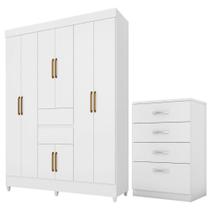 Kit Guarda Roupa Casal Com Espelho 8 Portas Munique Cômoda Astral